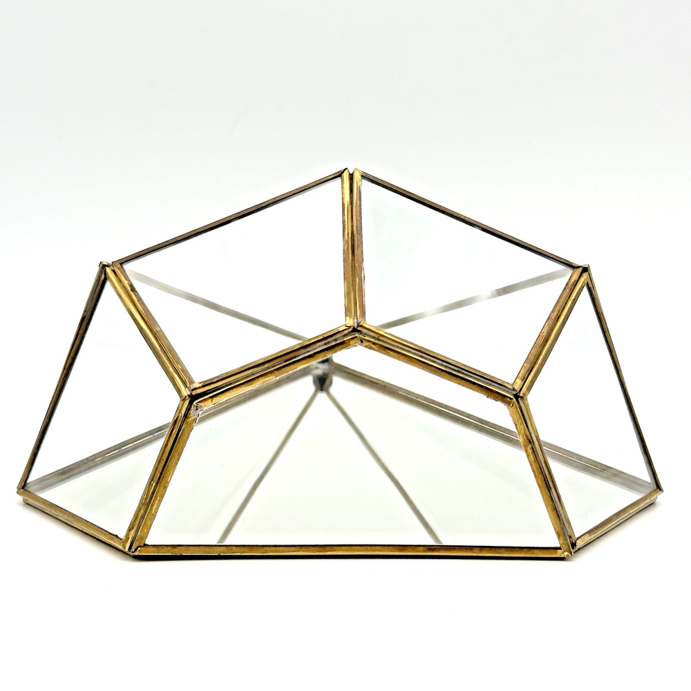 Brass Glass Terrarium Candle Holder Vintage 70s Table Top Hanging Mirrored Back - Picture 5 of 9